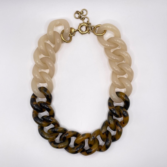 J Crew Signed Vintage 90's Two Tone Chunky Lucite Link Statement Necklace - Picture 8 of 9